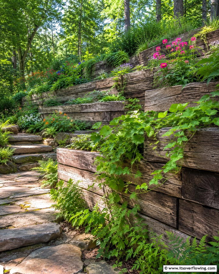 Rustic Timber Garden Walls - 20 Durable Wood Retaining Wall Ideas for Your Yard
