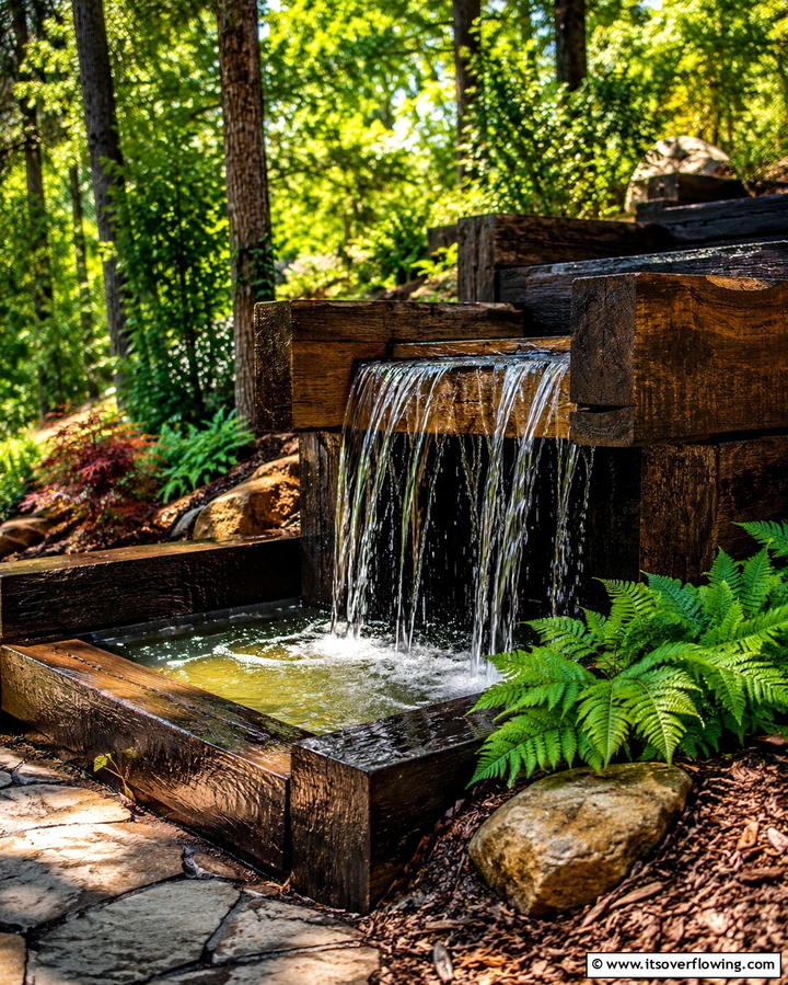 Rustic Timber Waterfall - 25 Small Pool Waterfall Ideas for Your Backyard