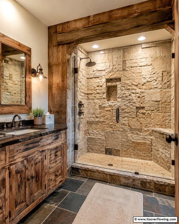Rustic Travertine Shower - 25 Travertine Tile Bathroom Ideas for Natural Beauty