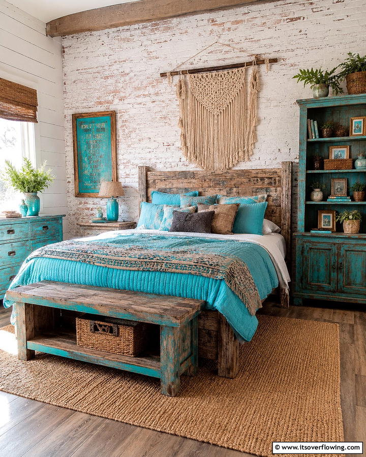 Rustic Turquoise Accents - 20 Turquoise Bedroom Ideas for a Fresh and Calming Space