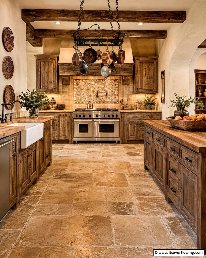 Rustic Tuscan Charm - 25 Travertine Floor Kitchen Ideas for Elegance