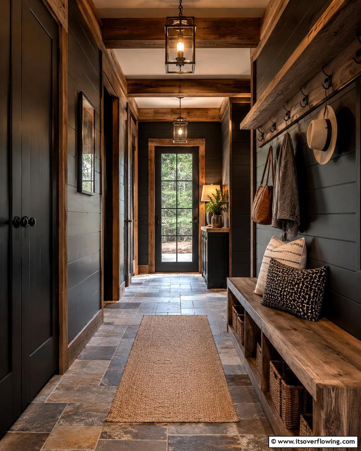 Rustic Urban Fusion - 30 Black Hallway Ideas for Dramatic and Sophisticated Spaces