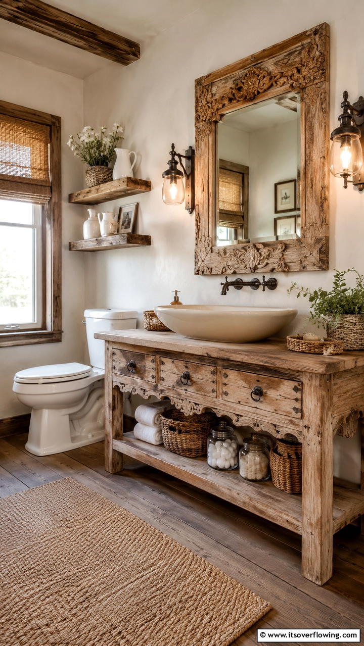 Rustic Vanity Charm - 30 Cottage Bathroom Ideas for a Charming Relaxing Retreat