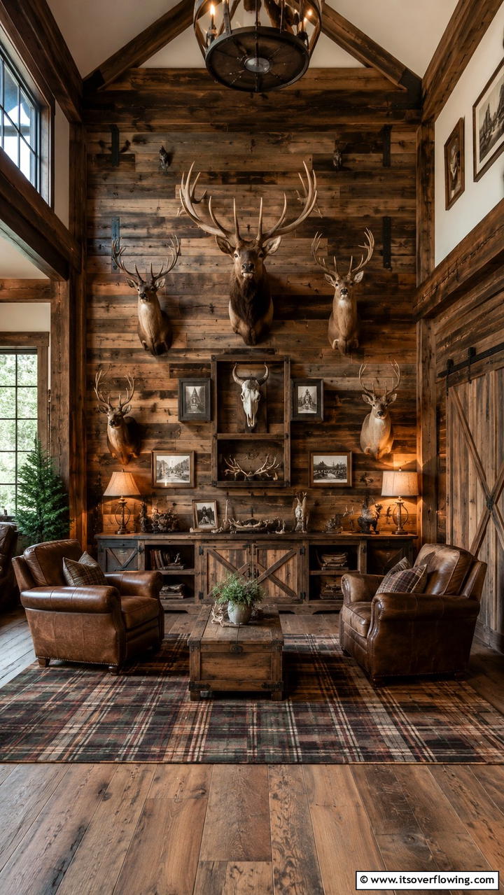 Rustic Wall Mount Display - 30 Hunting Trophy Room Ideas for Rustic Decor