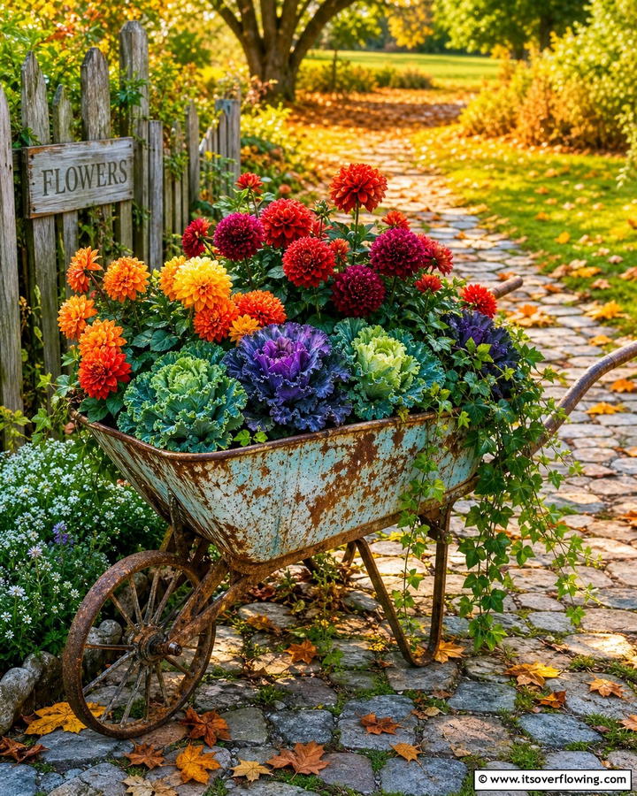 Rustic Wheelbarrow Planter - 21 Fall Planter Ideas to Refresh Your Outdoor Spaces