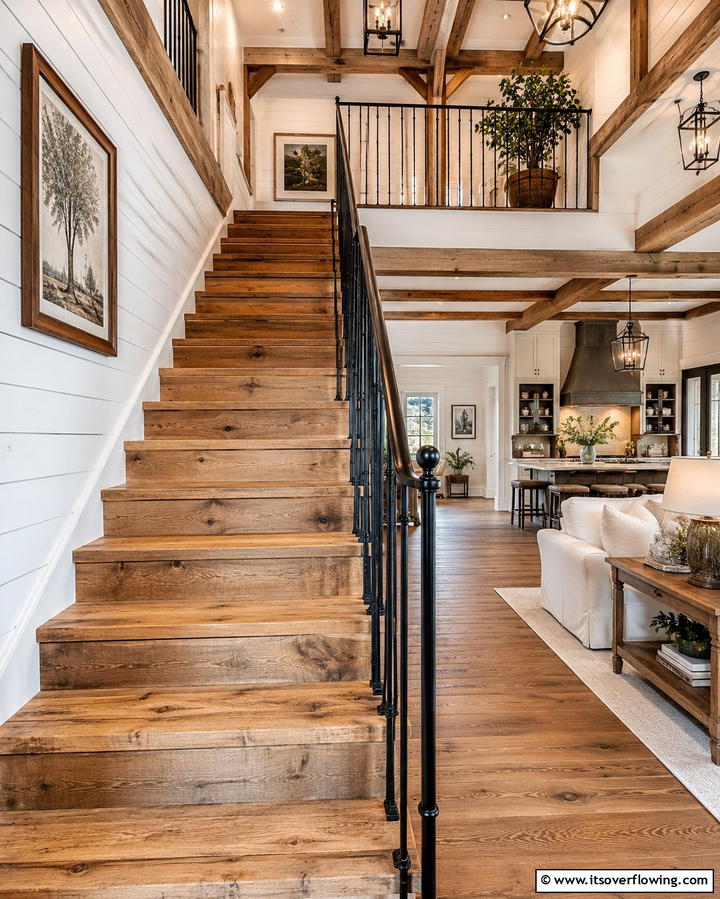 Rustic White Oak Staircase - 20 White Oak Staircase Ideas for a Modern and Warm Home