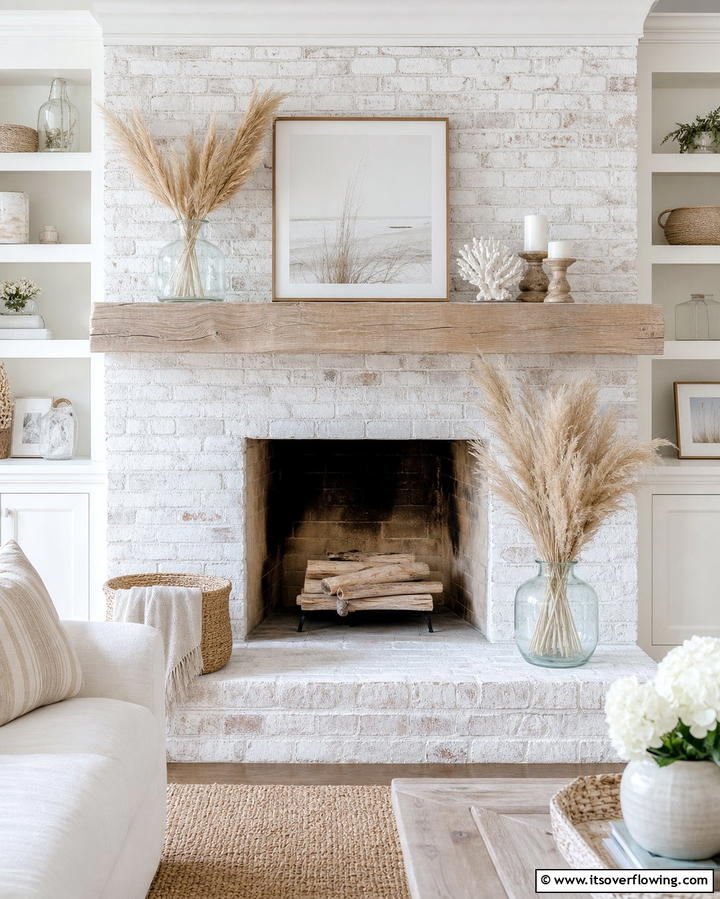 Rustic Whitewashed Brick Fireplace - 25 Rustic Brick Fireplace Ideas to Warm Up Your Home