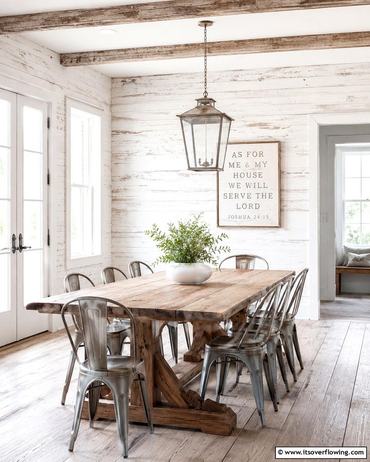 Rustic Whitewashed Shiplap - 25 Shiplap Dining Room Wall Ideas for Rustic Charm