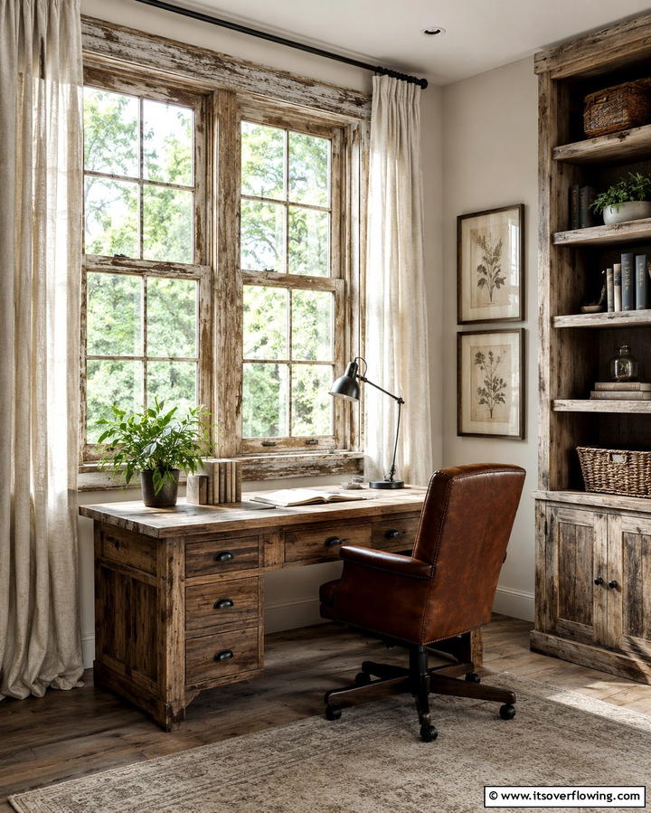 Rustic Window Frame Detail - 30 Rustic Home Office Ideas for a Cozy Workspace