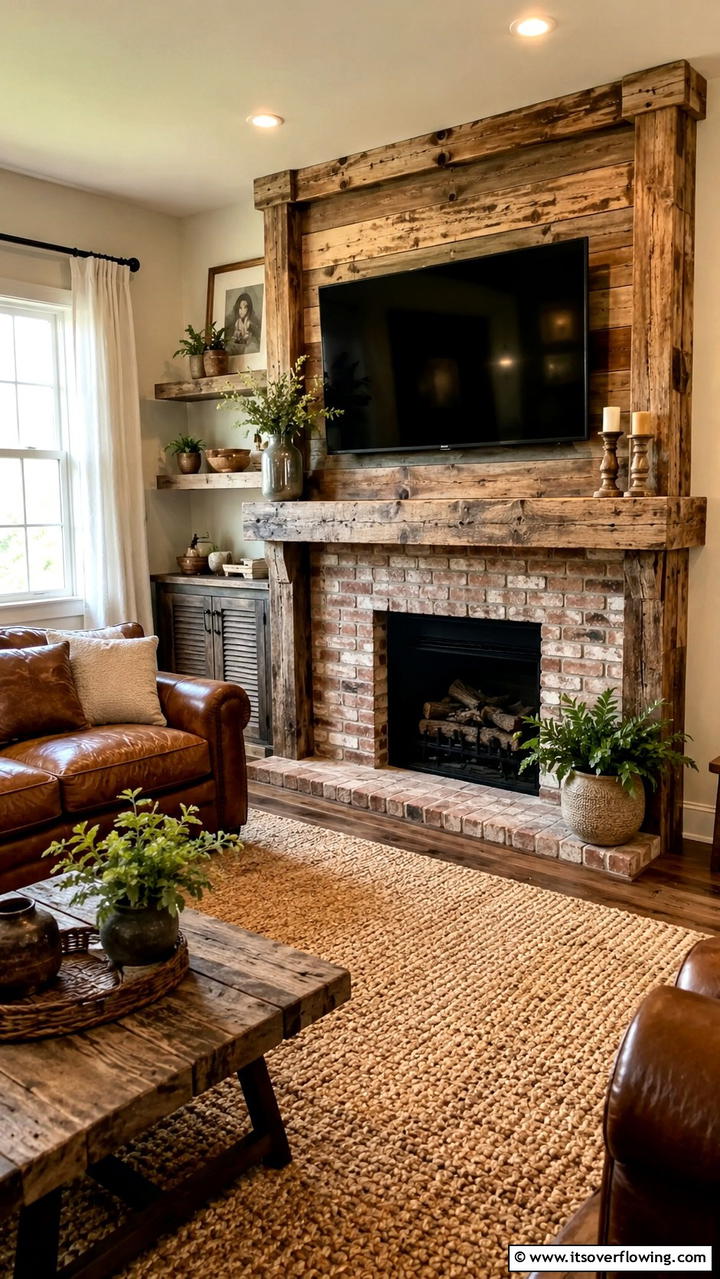Rustic Wood Accent - 21 Stylish TV Over Fireplace Ideas for Modern Living Rooms
