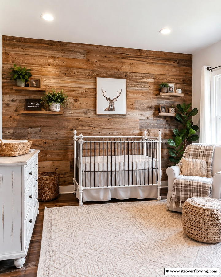 Rustic Wood Accents - 30 Nursery Accent Wall Ideas for a Charming Baby Room
