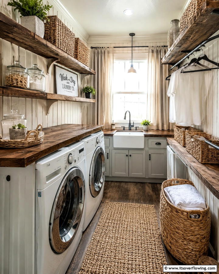 Rustic Wood Accents - 30 Rustic Laundry Room Ideas for Functional Farmhouse Style