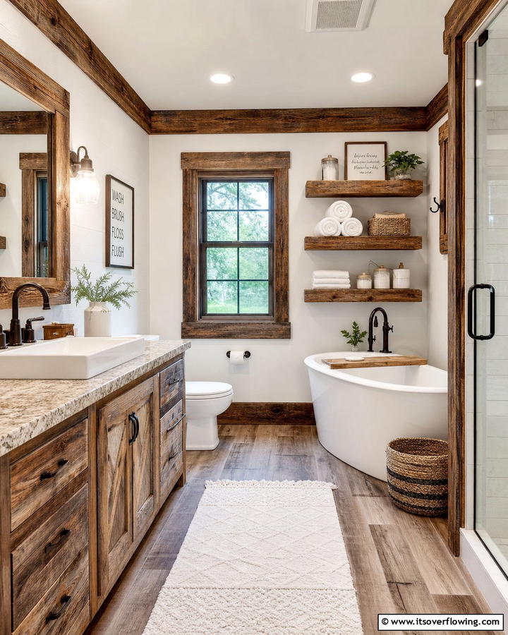 Rustic Wood Accents - 21 Modern Farmhouse Bathroom Ideas Blending Rustic Charm
