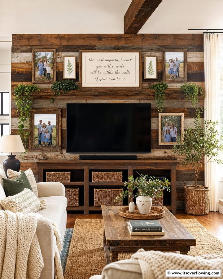 Rustic Wood Accents - 21 Media Wall Ideas to Elevate Your Entertainment Zone