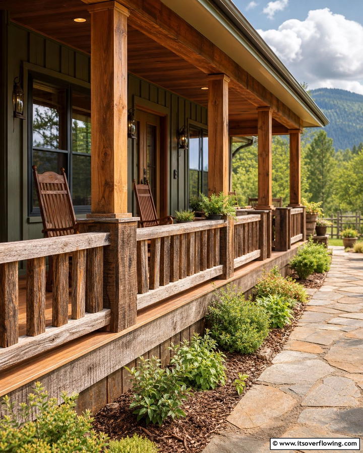 Rustic Wood Accents - 21 Porch Railing Designs to Elevate Your Home’s Curb Appeal