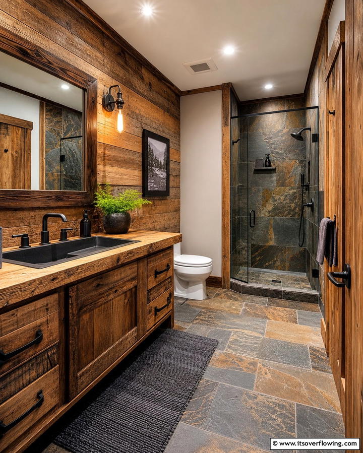 Rustic Wood Accents - 25 Man Cave Bathroom Ideas for a Unique Space