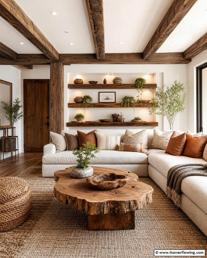 Rustic Wood Accents - 30 Boho Chic Living Room Ideas for a Cozy and Eclectic Vibe