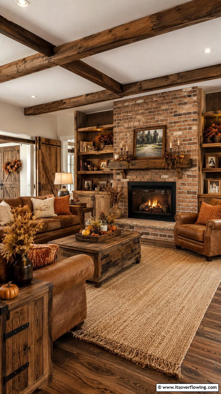 Rustic Wood Accents - 30 Cozy Fall Living Room Ideas to Embrace Autumn Vibes