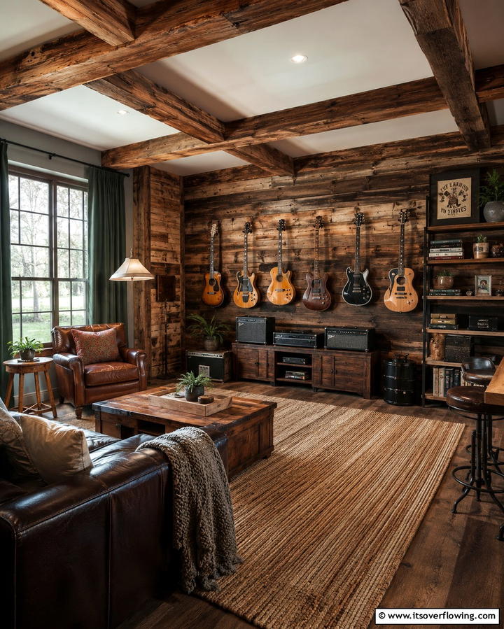 Rustic Wood Aesthetic - 25 Guitar Room Ideas for Music Lovers