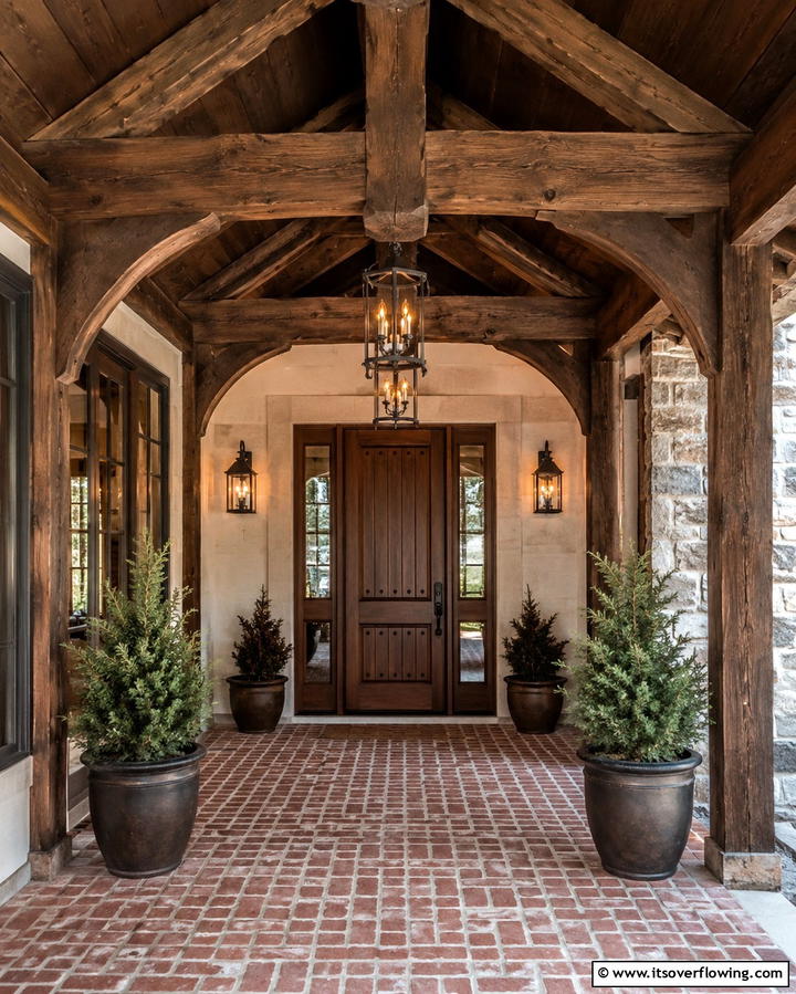 Rustic Wood Beamed Gable Porch - 25 Open Gable Porch Ideas for a Welcoming Entrance