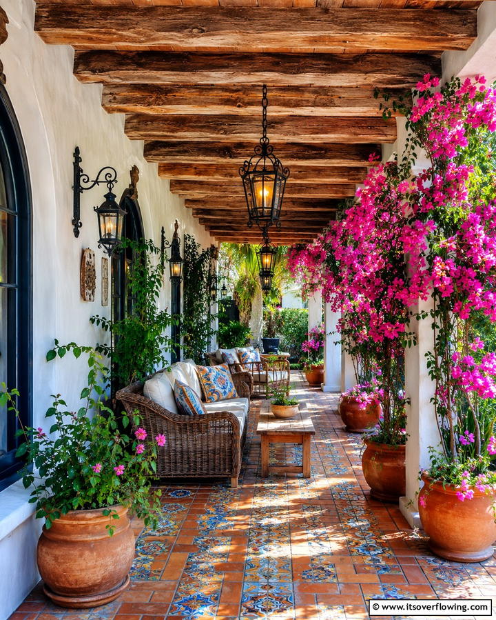 Rustic Wood Beams - 30 Spanish Style Front Porch Ideas for Mediterranean Charm