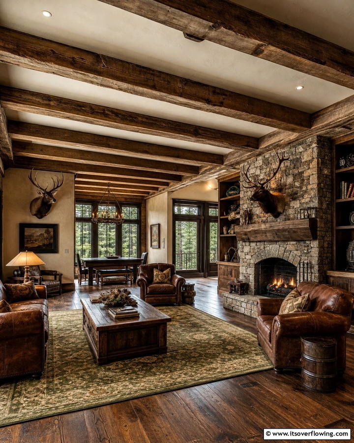 Rustic Wood Beams - 20 Man Cave Ceiling Ideas to Elevate Your Space