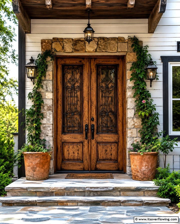 Rustic Wood Charm - 25 Double Front Door Ideas for a Grand Entrance