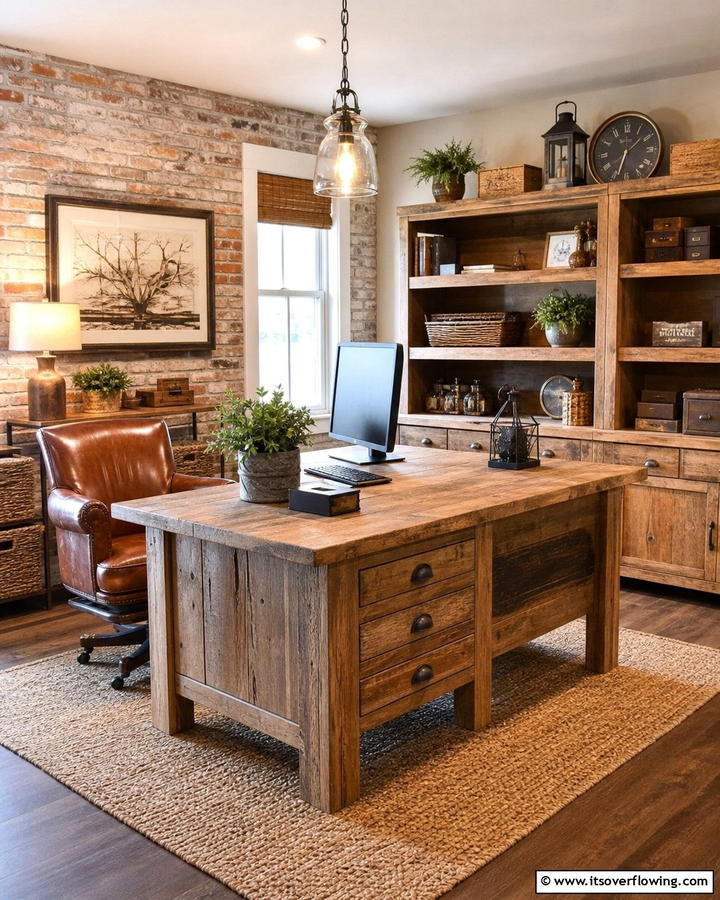 Rustic Wood Desk - 21 Desk Ideas for Productive & Stylish Home Offices