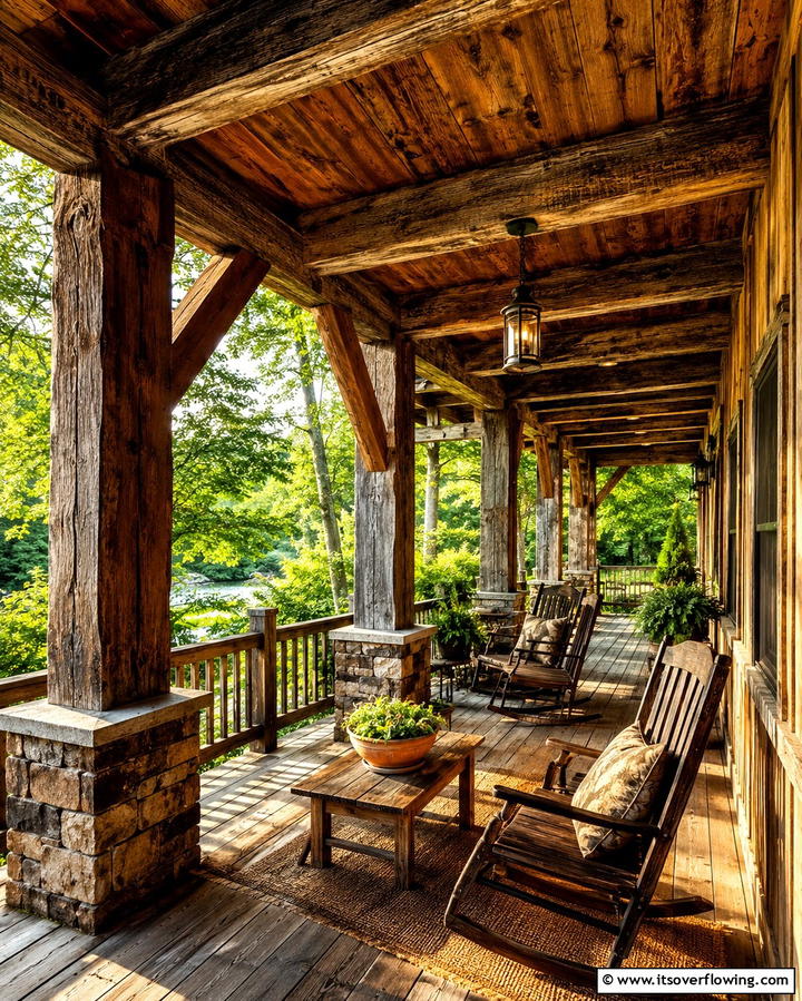 Rustic Wood Detailing - 30 Barndominium Front Porch Ideas for Rustic Charm