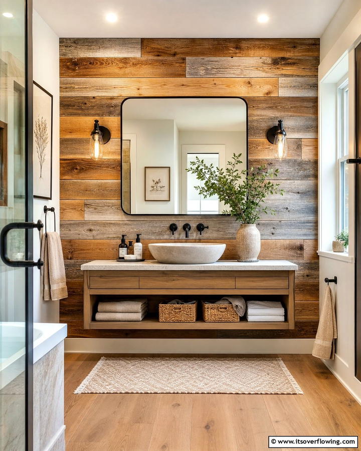 Rustic Wood Elegance - 21 Bathroom Accent Wall Ideas for Bold & Textured Designs
