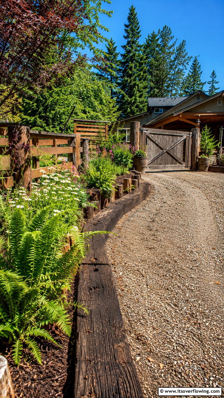 Rustic Wood Features - 30 Driveway Landscape Ideas to Boost Curb Appeal