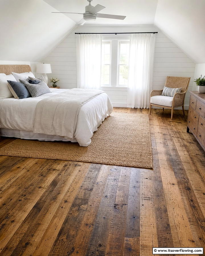 Rustic Wood Flooring - 20 Charming Cape Cod Upstairs Bedroom Ideas