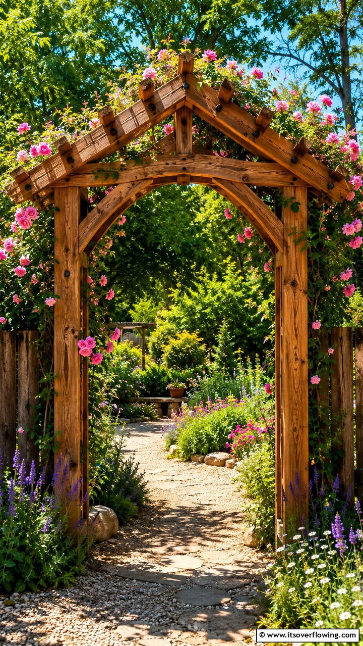Rustic Wood Framed Entry Arch - 30 Garden Arch Ideas for Enchanting Outdoor Spaces