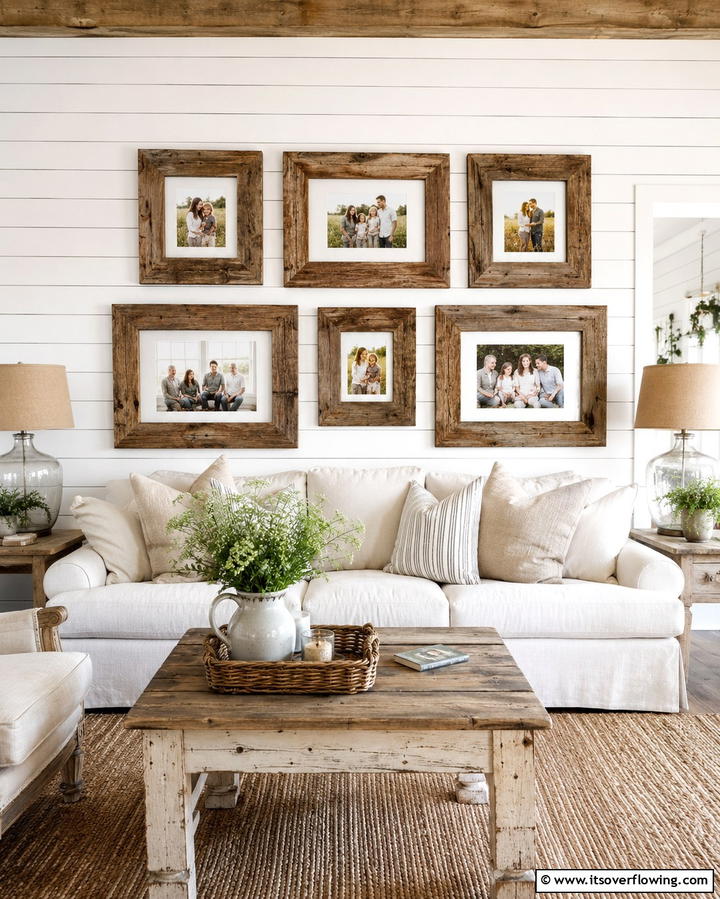 Rustic Wood Frames - 30 Family Photo Wall Ideas to Display Memories