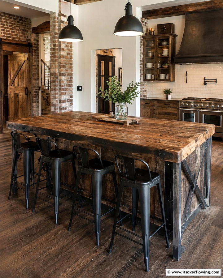Rustic Wood Island with Bar Stools - 25 Kitchen Island Ideas With Seating for Functionality