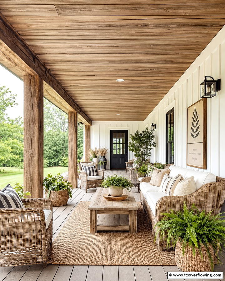 Rustic Wood Look Vinyl Panels - 20 Vinyl Porch Ceiling Ideas for a Stunning Outdoor Look