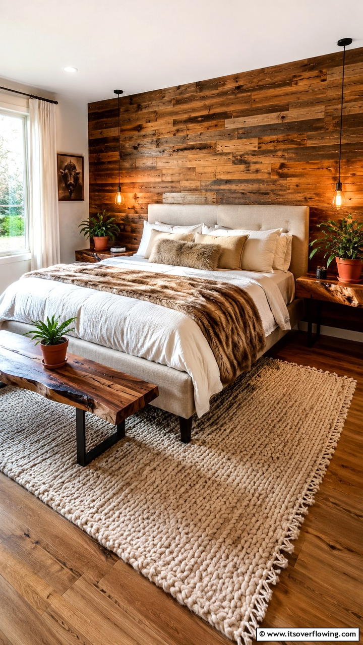 Rustic Wood Paneling - 30 Bedroom Accent Wall Ideas to Transform Your Space