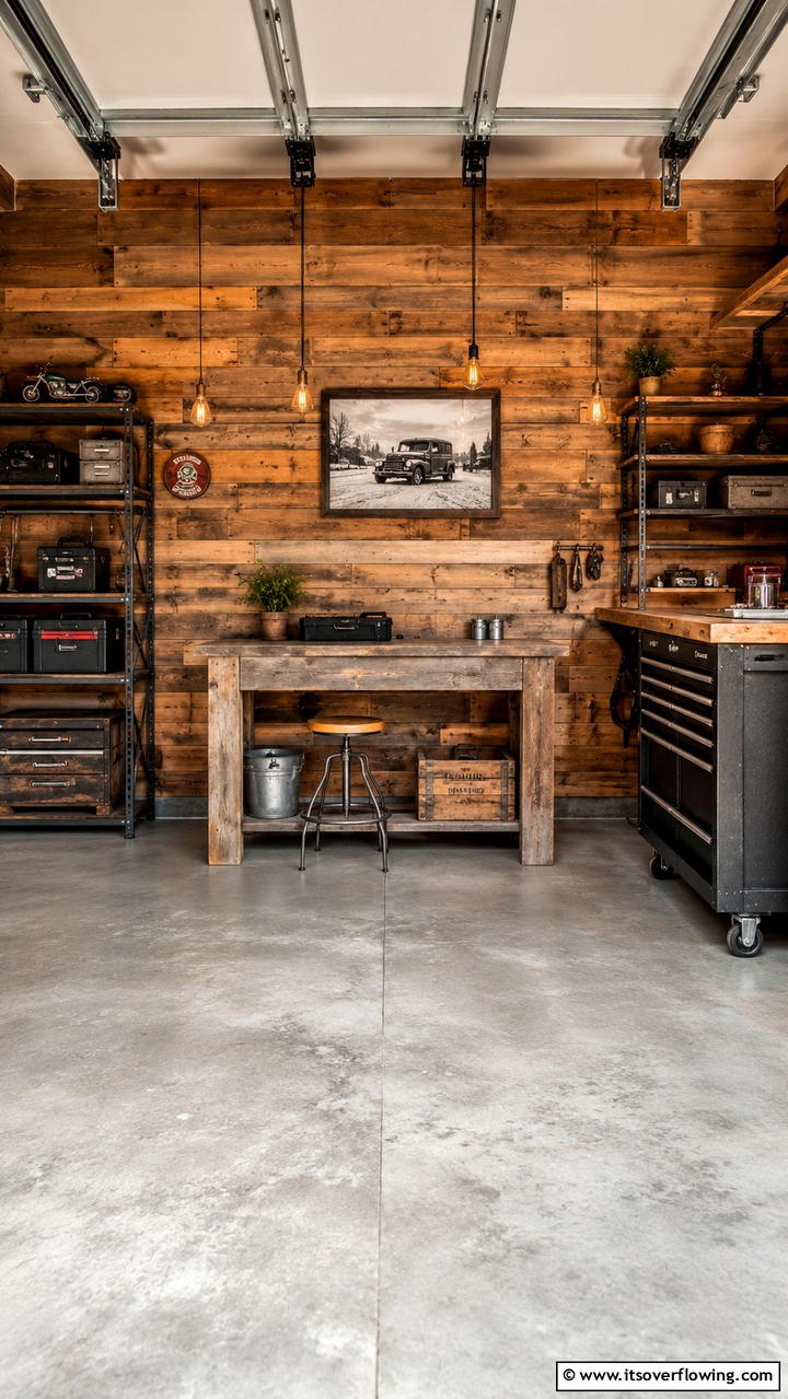 Rustic Wood Paneling - 30 Garage Wall Ideas for Organized, Functional Spaces