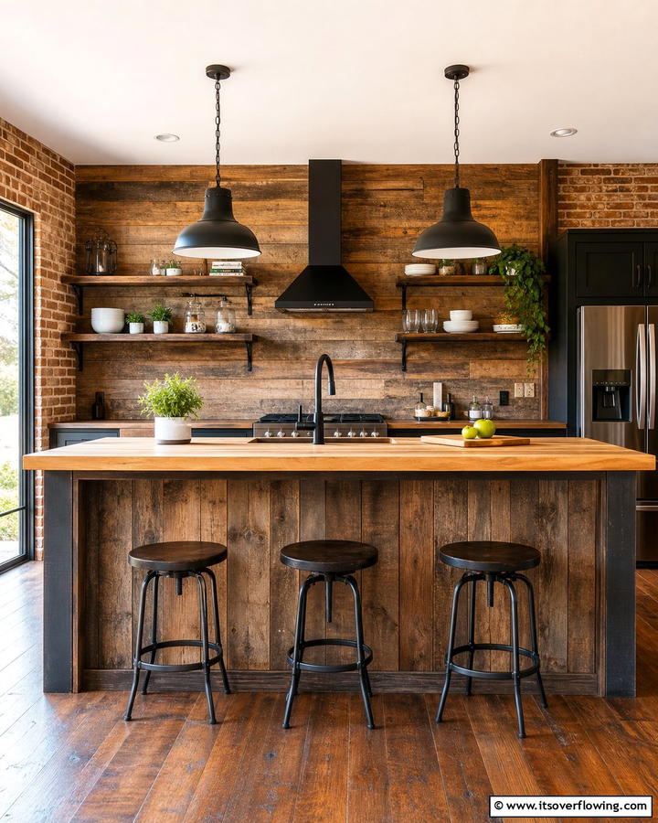 Rustic Wood Paneling - 21 Kitchen Island Back Panel Ideas for Modern Designs
