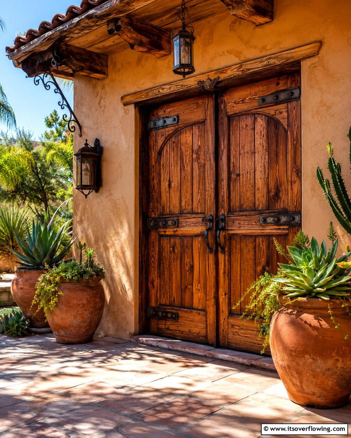 Rustic Wood Panels - 25 Spanish Style Front Door Ideas for Curb Appeal