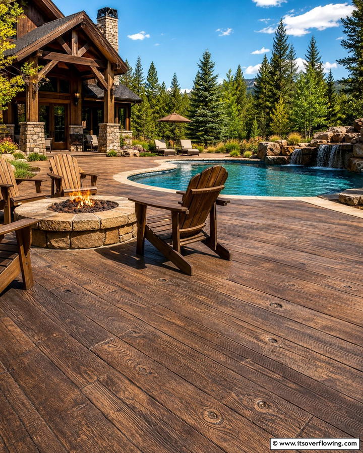 Rustic Wood Plank Stamped Concrete - 25 Stamped Concrete Pool Deck Ideas for Durability