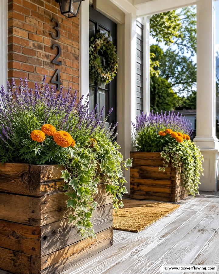 Rustic Wood Planters - 30 Small Front Porch Ideas to Boost Curb Appeal