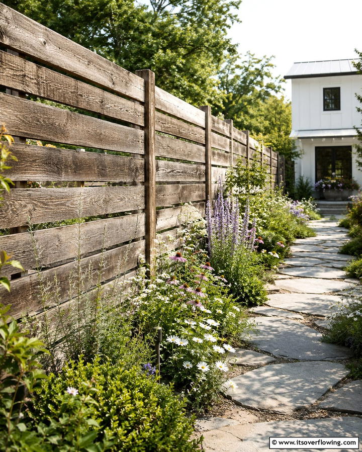Rustic Wood Slat Fence - 30 Decorative Fence Ideas to Enhance Your Yard’s Aesthetic