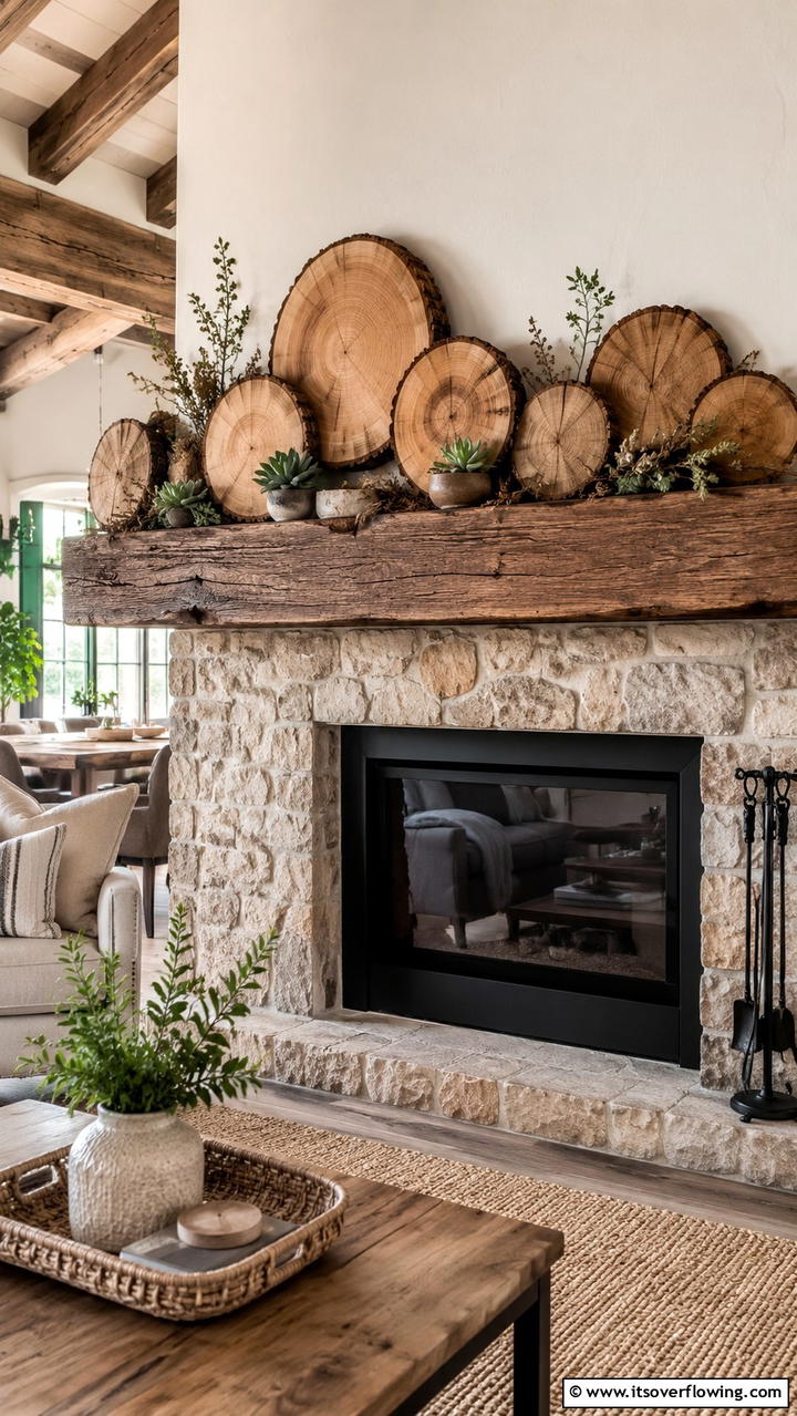 Rustic Wood Slices - 30 Fall Mantel Decor Ideas for Seasonal Coziness