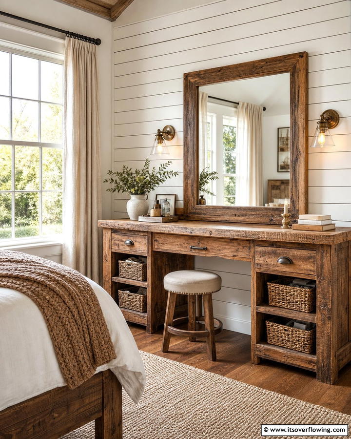 Rustic Wood Vanity Table - 30 Stylish Makeup Vanity Ideas for a Functional Beauty Space
