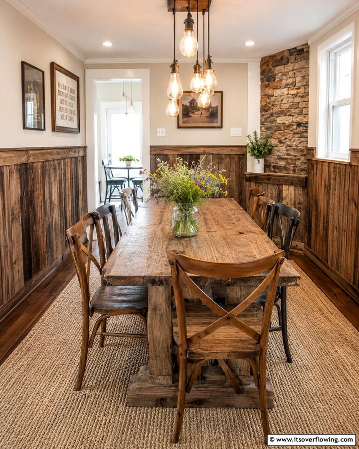 Rustic Wood Wainscoting for a Cozy Charm - 25 Classic Dining Room Wainscoting Ideas for Timeless Appeal