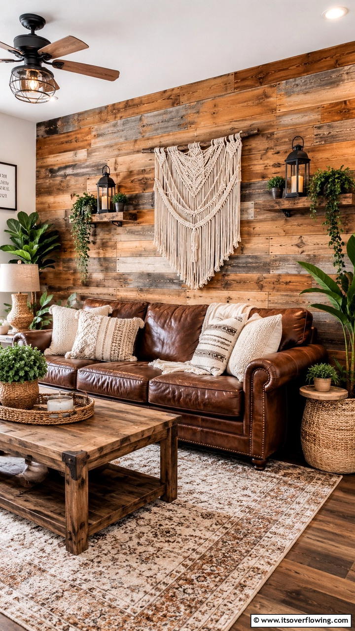 Rustic Wooden Accent Wall - 30 Boho Farmhouse Decor Ideas for Eclectic Charm