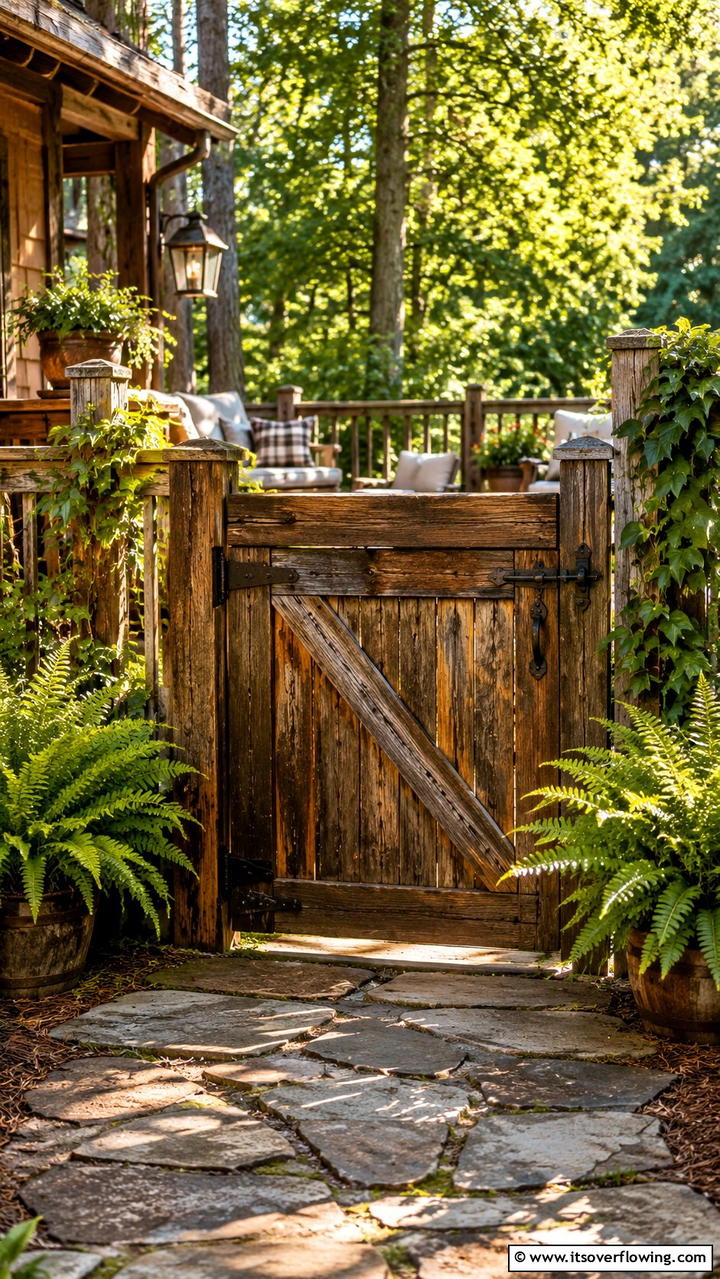Rustic Wooden Accent - 30 Deck Gate Ideas for Safety and Outdoor Style