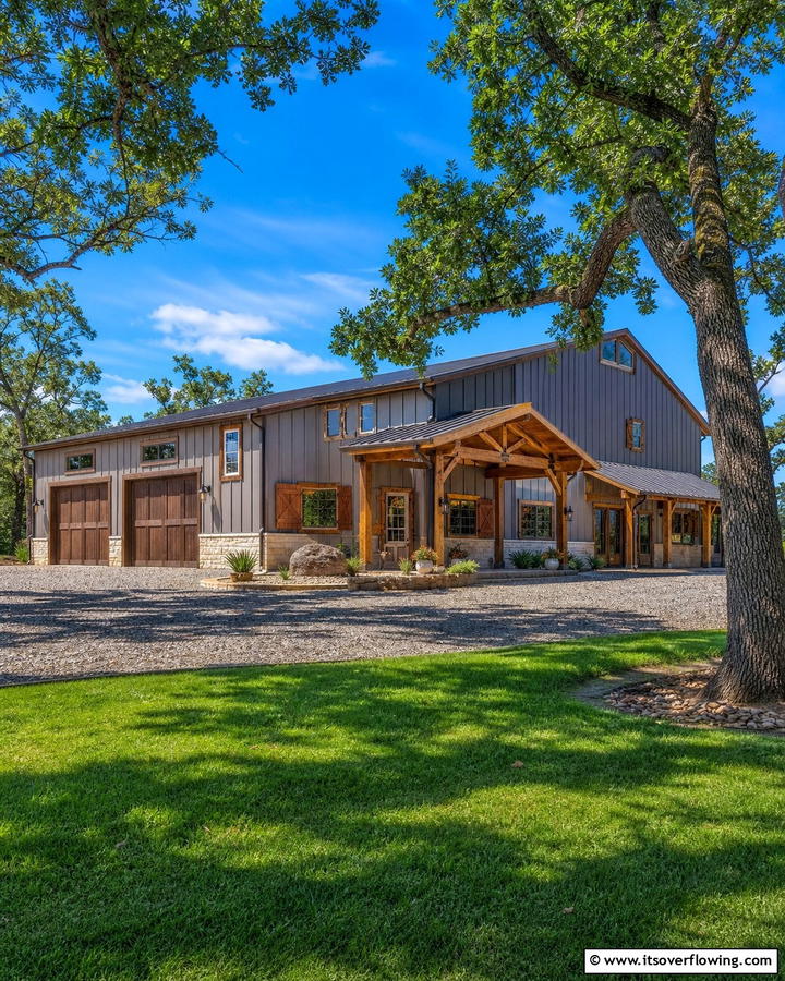 Rustic Wooden Accents - 20 Barndominium Exterior Ideas for Curb Appeal