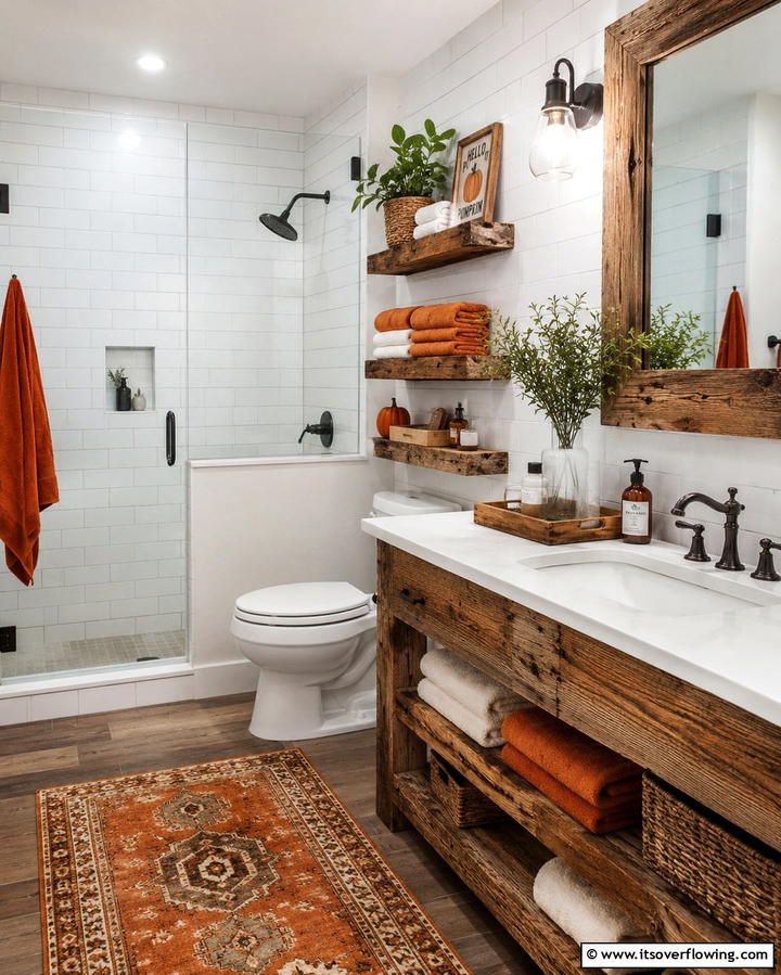 Rustic Wooden Accents - 25 Fall Bathroom Decor Ideas for a Seasonal and Stylish Update